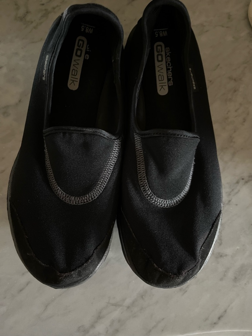 Skechers GOwalk Slip-On Walking Shoes - Black with Silver Logo